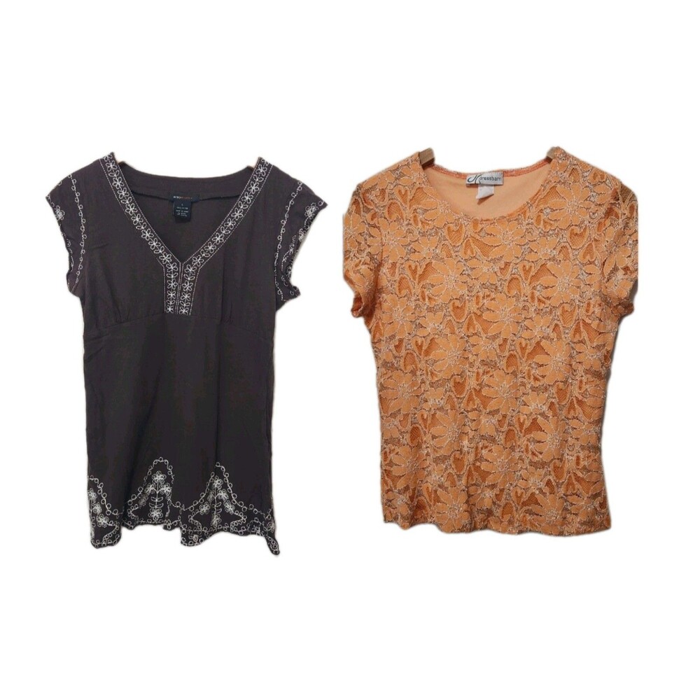 2 Pc Lot Womens Tops Blouses LARGE Pullover Boho Spring Summer BCBG DRESSBARN